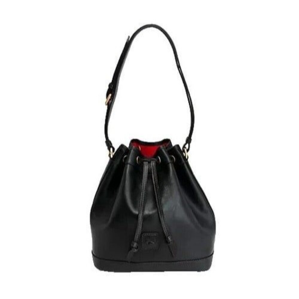Dooney & Bourke K0689922 Black Nylon Leather Trim Drawstring Bucket Bag